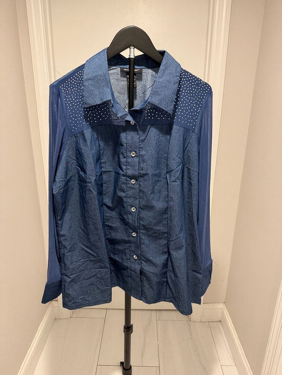 Ashley Stewart Tops - Ashley Stewart Navy Button-Down Shirt with Studded Yoke